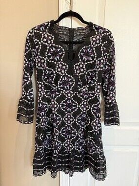 Sandro Paris Women's Black Crochet Dress Size 38 US 8 Made In France Designer